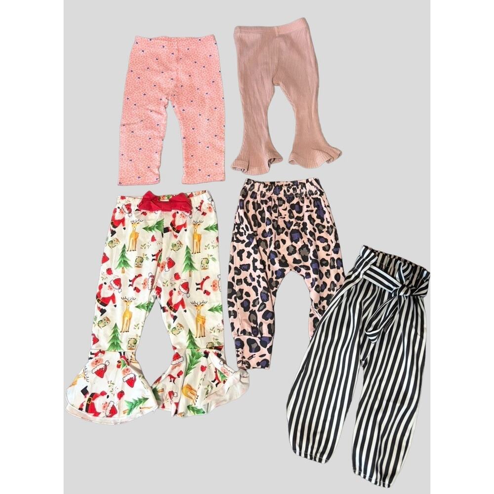 Baby Girl Pants Bundle 6M 5 Pieces Mixed Prints Flare Leopard Stripe Holiday